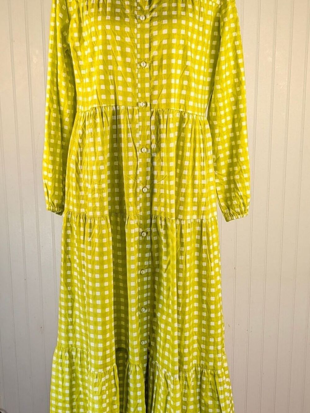 Just Darviny Green Checkered Block Print Linen Blend Button Front Dress Size S